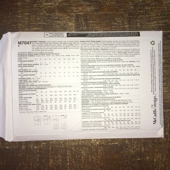 McCalls Sewing Pattern M7047 Evening Prom Dress Peplum Back Neckline 6-14 UNCUT - Picture 2 of 3